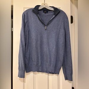 Brooks Brothers Blue Supima Cotton Quarter Zip Sweater